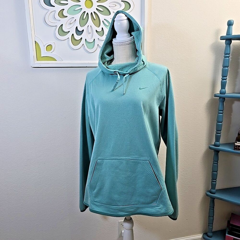 Nike Women's Turtleneck Hoodie Size XL Therma-Fit Activewear Teal Long Sleeve